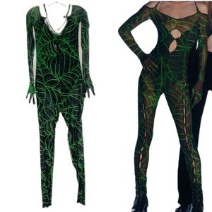 NWT Zara Halloween Green Spiderweb Bodysuit XS/S